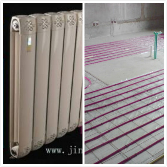 地暖和暖气片的区别,左图为沙巴直播暖气片，右图为地暖实地铺设。